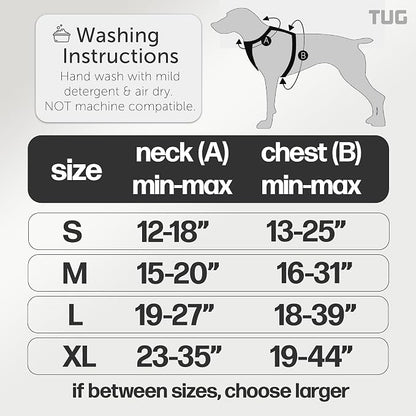 TUG No-Pull Dog Harness, 2 Leash Clips + Padded Handle (Large, Black) | Water-Resistant Padded Interior | No-Pull Front Clip | Padded Back Handle | Adjustable Straps