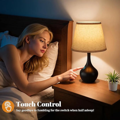 Seealle 16.1" Touch Table Lamps for Nightstand, 3-Way Dimmable Small Bedroom Lamps for Night Stands, Black Bedside Lamps for Living Room, Kids Room, End Table