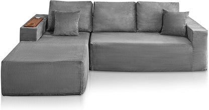 Modular Sectional Sofa Cloud Couch with Multi-Functional Armrests, Boneless Plush L-Shape Living Room Couch with Deep Seat, Fluffy Comfy Sleeper Sofa Easy Assembly (Gray, Right Chaise)