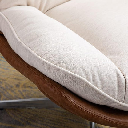 DUOMAY Swivel Accent Chair Set of 2, Modern Linen Soft Foam Lounge Chair with High Back, Comfy Rocker Chair for Living Room Bedroom Reading Room Office, Tilt & Swivel, Chrome Base, Beige