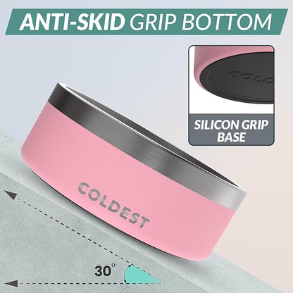 Coldest Dog Bowl - Anti Rust Metal, Non Slip, 3 Layers Insulated Stainless Steel Dog Bowls - Spill Proof & Heavy Duty - Water Bowl for Dogs, Cats & Pets, Dish Washer Safe (64 oz,Cotton Candy Pink)