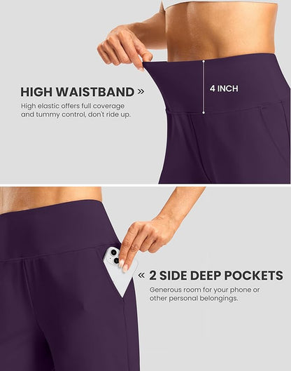 Women's Athletic Shorts with Zipper Pocket 7" High Waisted Stretchy Bermuda Shorts for Women Workout Running Casual