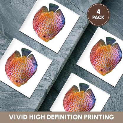 3dRose King of The Aquarium Discus Fish Image Wildlife Set of 4 Ceramic Tile Coasters