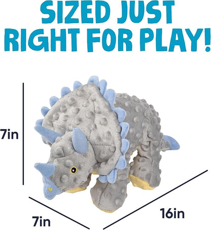 goDog Dinos Frills Squeaky Plush Dog Toy with Chew Guard Technology, Durable Fabric & Squeaker for Active Play, Gray, Large
