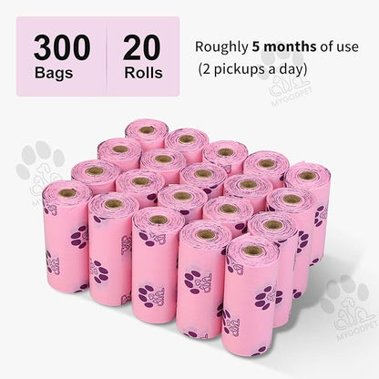 Dog Poop Bags Rolls 300 Count Biodegradable Poop Bags Refills for Dog and Cat Lavender Scented Waste Bag Leak Proof Doggie Poop Bag Doggy Trash Bag Purple