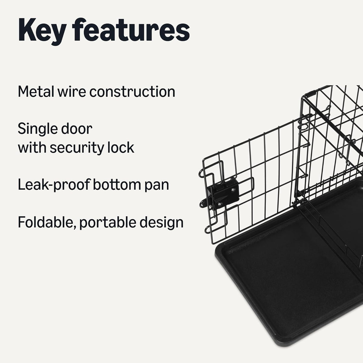 Amazon Basics Durable, Foldable Metal Wire Dog Crate with Tray, Single Door, 18 x 12.4 x 15 in, Black