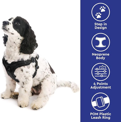 Gooby Sporty Escape Free Harness, Medium - Black, Neoprene, No-Pull, 4-Point Adjustment for Small Dogs up to 35 lbs | Patented escape-free frame; Reduces choking; 4-point adjustment; Soft neoprene padding; Durable webbed straps