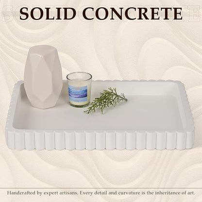 Concrete Decorative Tray for Coffee Table Decor, 14" Coffee Table Tray Ottoman Tray Table Centerpieces, Rectangular Modern Decorative Trays for Home Decor, Living Room, Entry, White