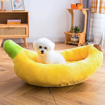 Banana Pet Bed for Small Dogs and Cats, Cozy Enclosed Calming Cave Bed with Removable Plush Cushion for Indoor Kittens Puppies Small Pets (Banana Bed, Medium)