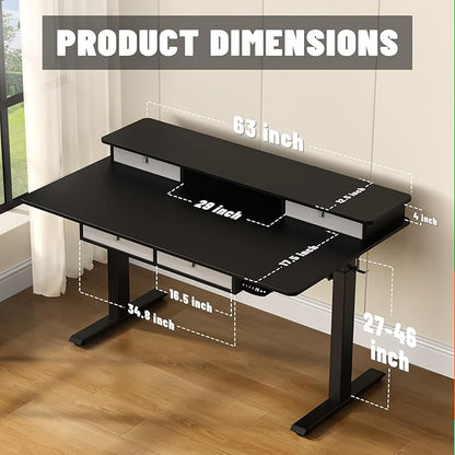 Electric Standing Widened Desk 63 * 30 Inches Adjustable Height