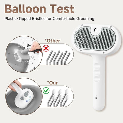 Pet Steam Brush for Dog & Cat - 3-in-1 Steam Grooming Brush for Shedding & Hair Removal - Self Cleaning Spray Comb with Mist for Long Haired Pets, Grey