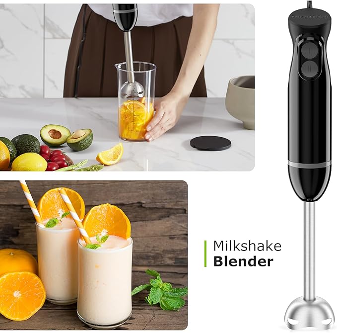 Bonsenkitchen Immersion Blender Handheld, 2 Mixing Speed Hand Blender Electric