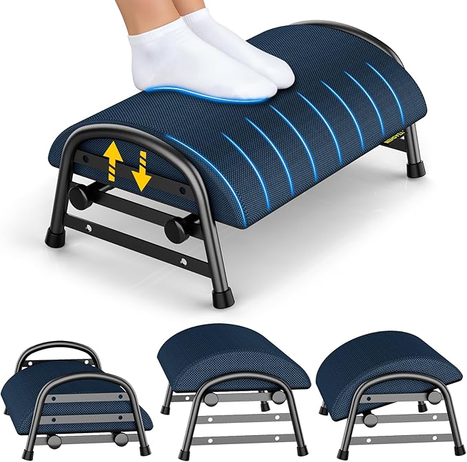 Adjustable Foot Rest for Under Desk at Work, Ergonomic Under Desk Footrest with 6 Positions, Foot Stools for Under Office Desk Chair, Leg Rest for Home, Car, Computer, Gaming Accessories
