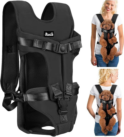 Lukovee Dog Backpack Carrier, Adjustable Front Carrier for Small Breeds | Legs Out Easy-fit, Hands Free, Lightweight, Dog Chest Pack for Hiking Travel Cycling Outdoor (B,L)