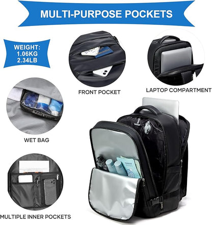 coowoz Vacuum Backpack Travel with Pump,Travel Backpack with Vacuum System For Women Men,Carry On Backpack,Hiking Backpack Waterproof Outdoor Sports Rucksack Casual Daypack,TPU Coated Black