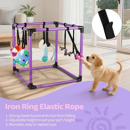 Liitrton Puppy Play Gym for Small Dogs with 8 Hanging Toys, Purple | 19.5"x19.5"x19.5" PVC Frame, Indoor Puppy Jungle Gym with Interactive Puppies Toys