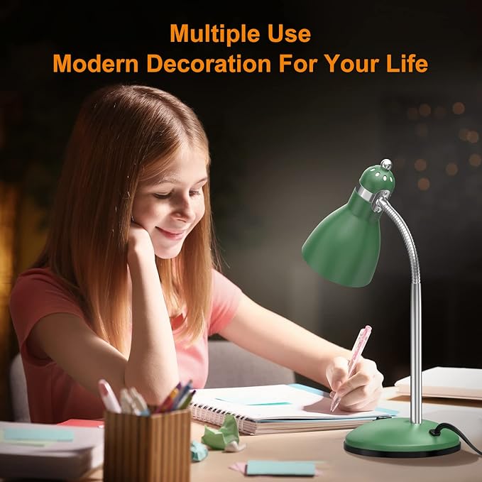 LEPOWER Metal Desk Lamp, Adjustable Goose Neck Table Lamp, Eye-Caring Study Desk Lamps for Bedroom, Study Room and Office (Green)