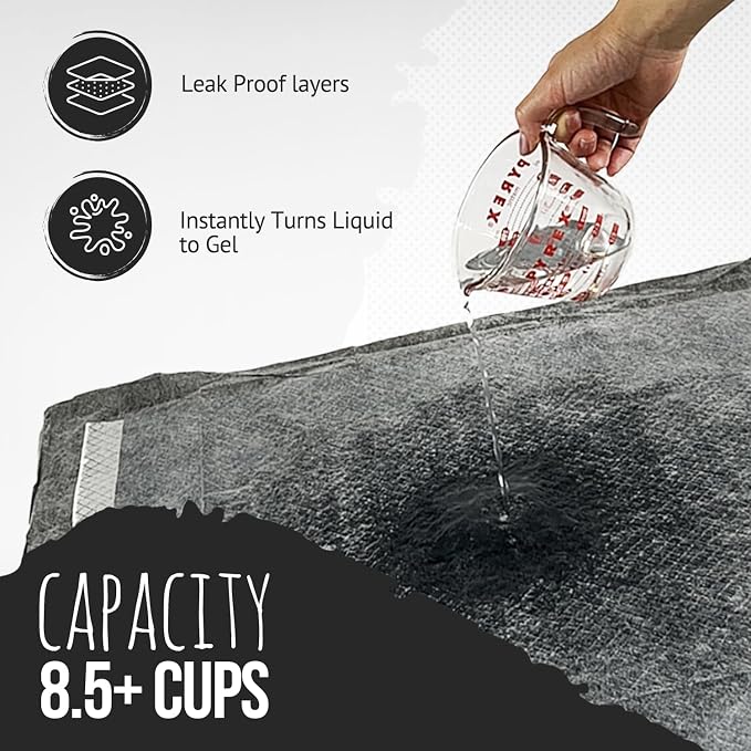 Bulldoglogy Carbon Black Puppy Pee Pads with Adhesive Sticky Tape - Extra Large Charcoal Housebreaking Dog Training Wee Pads (24x35) (60-Count, Black)
