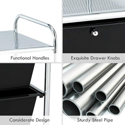 Giantex Rolling Storage Cart w/ 4 Drawers 2 Shelves Metal Rack Shelf Home Office School Beauty Salon Utility Organizer Cart with Wheels (Black)