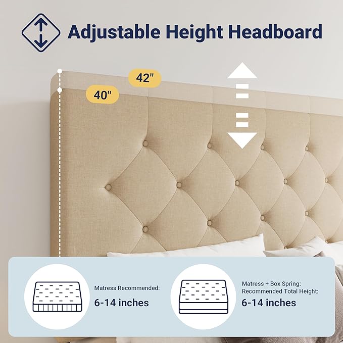 Allewie Upholstered Full Size Platform Bed Frame with 4 Storage Drawers and Headboard, Diamond Stitched Button Tufted, Mattress Foundation with Wooden Slats Support, No Box Spring Needed, Beige