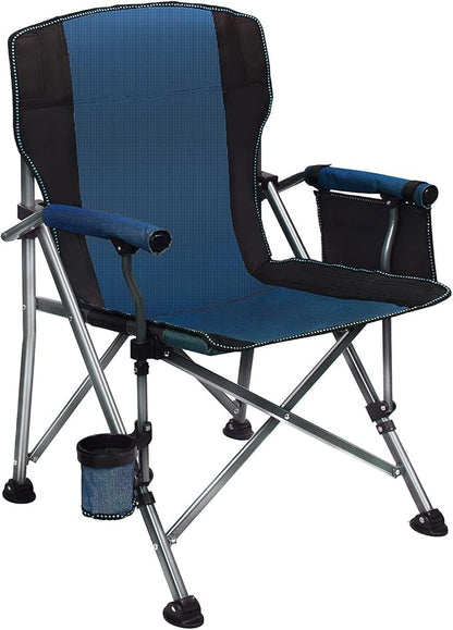 LEADALLWAY Folding Camping Chair Oversized Collapsible Camp Chair with Cup Holder and Removable Storage Bag, Heavy Duty Support 350 LBS, Portable Lawn Chair for Outdoor Camp, Picnic, Travel, Fishing