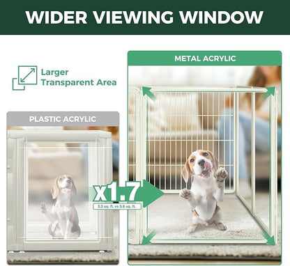 FXW Pawadise Acrylic & Wire Mesh Indoor Dog Playpen, Heavy Duty 32 Inch 10 Panels Metal Dog Pen for Small and Medium Dogs, White│Patented