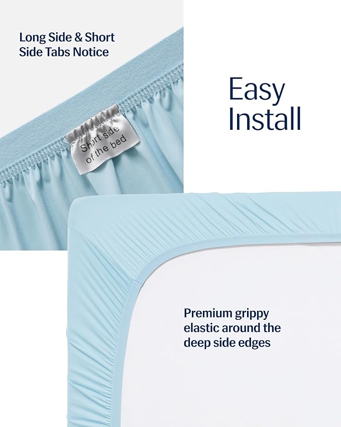 REST® Evercool®+ Fitted Sheet, CaliKing Size, Light Blue, 15" Deep (up to 18’’), Breathable Bedding for Hot Sleeper and Night Sweats, Bed Sheet with Ionic+ Self-Cleaning Silver Yarn for Sensitive Skin