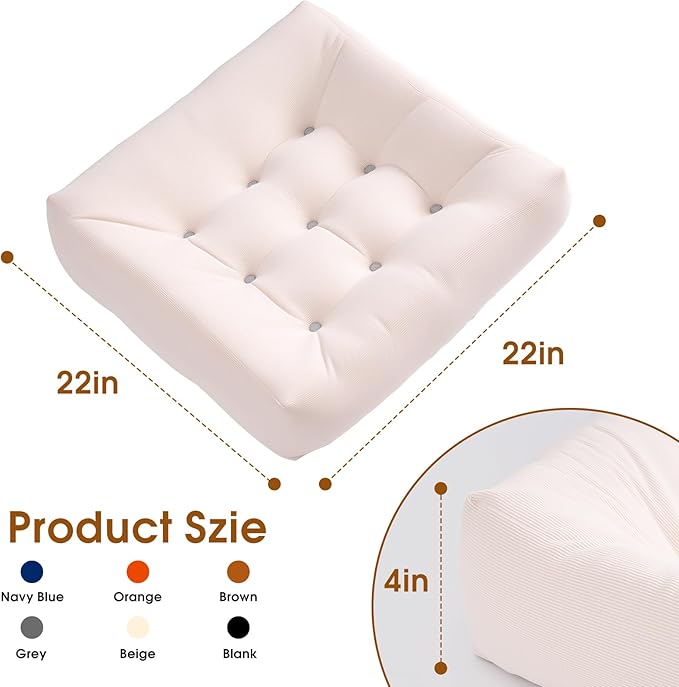 Tikuns 4Pcs Floor Pillows for Adults, 22x22 Inch Meditation Cushions, Large Square Sitting Cushion Living Room Memory Foam Pillow for Sitting (4, Beige, 22x22x4 Inch)