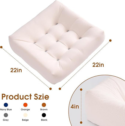 Tikuns 4Pcs Floor Pillows for Adults, 22x22 Inch Meditation Cushions, Large Square Sitting Cushion Living Room Memory Foam Pillow for Sitting (4, Beige, 22x22x4 Inch)