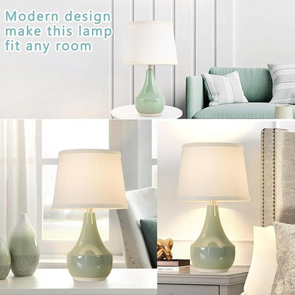 GyroVu Table Lamp Set of 2, 18.63” Ceramic Table Lamp Classic Beside Lamps Nightstand Lamp Modern Lamp for Living Room, Bedroom & Office Rocker Swtich Sage Green-LED Bulbs Included