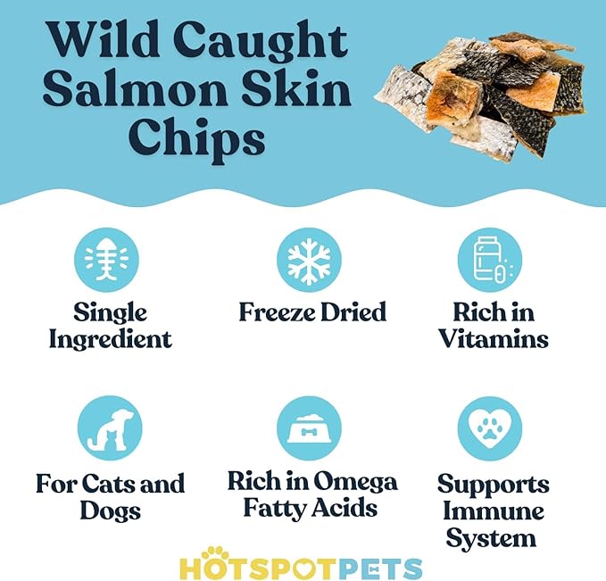 hotspot pets Freeze Dried Salmon Skin Chips for Cats & Dogs - Reasealable 1lb Big Bag Single Ingredient All Natural Omega 3 Benefits, Salmon Chips - Perfect for Training, Topper or Snack