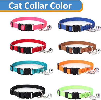 Personalized Cat Collars, Embroidered with Pet Name and Phone Number, Adjustable Nylon Breakaway Safety Release Buckle ID Collar,Custom Text with Bell for Cat or Kitten,Blue