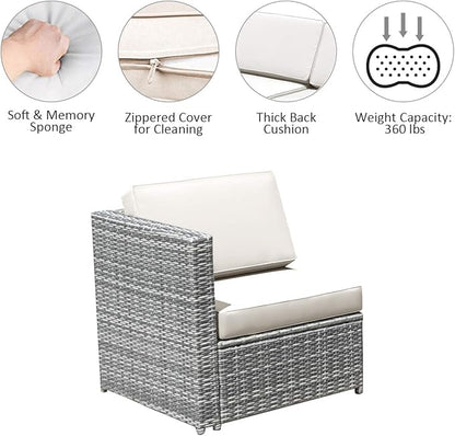 HAPPYGRILL 8-Pieces Patio Furniture Set Outdoor Rattan Conversation Set with Storage Box Sectional Wicker Sofa Set with Coffee Table and Cushions for Garden Backyard