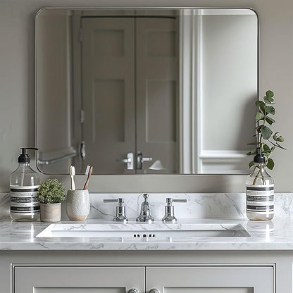 ANDY STAR 30”x40”Chrome Mirror for Bathroom, Rounded Rectangle Bathroom Mirror