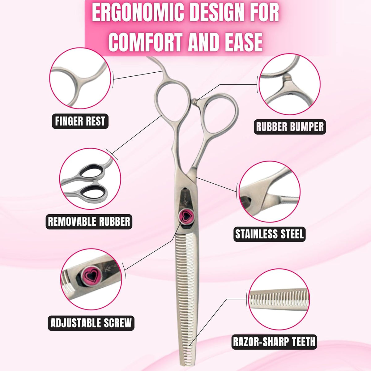 Kenchii Love Dog Grooming Scissors, 46 Tooth Thinning Shears, Dog Scissors for Grooming, Professional Pet Grooming Scissors, Heavy Duty, Durable and Sharp