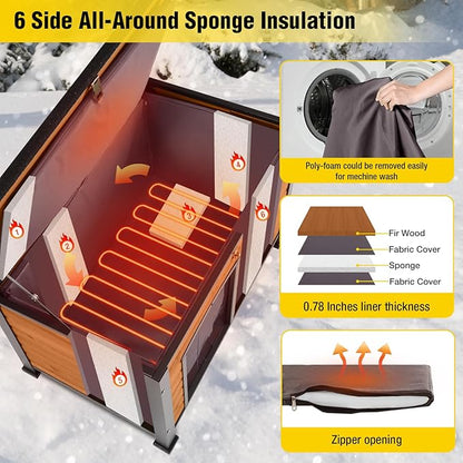 AIVITUVIN Outdoor Heated Dog House Anti Chewing Iron Frame Insulated Dog Kennel with Heating Pad Weatherproof Shelter （Brown,XL）