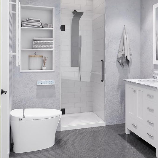 ANZZI 72" x 30" Frameless Shower Door in Gun Metal Black, Passion Water