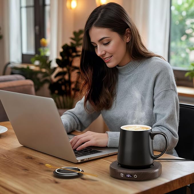 Coffee Mug Warmer & Mug Set for desk, Smart Auto Shut Off Electric Cup Warmer
