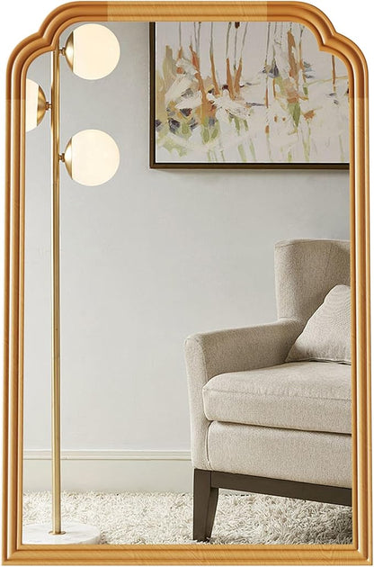 Wood Frame Wall Mirror for Bathroom, Rounded Corner Arch Rectangle Mirror for