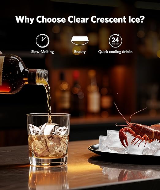 COWSAR Crescent Ice Maker Countertop, 27 Lbs/24H Portable Crescent Ice Machine