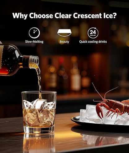 COWSAR Crescent Ice Maker Countertop, 27 Lbs/24H Portable Crescent Ice Machine