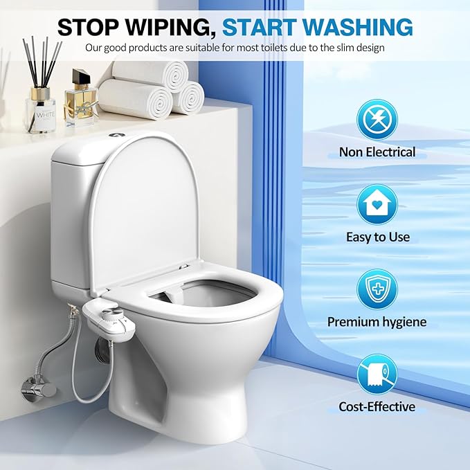 Non-Electric Bidet Attachment for Toilet, Ultra Slim Self-Cleaning Retractable