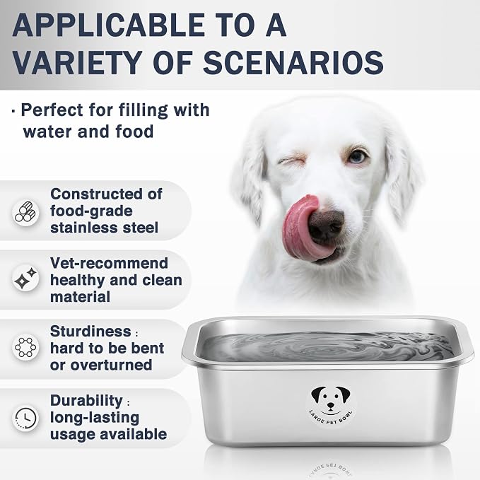 Stainless Steel Dog Bowls for Large Dogs, High Capacity Metal Dog Food Bowls, Food and Water Bowl for Larges, X-Large, and Big Dogs 1.25 Gallons