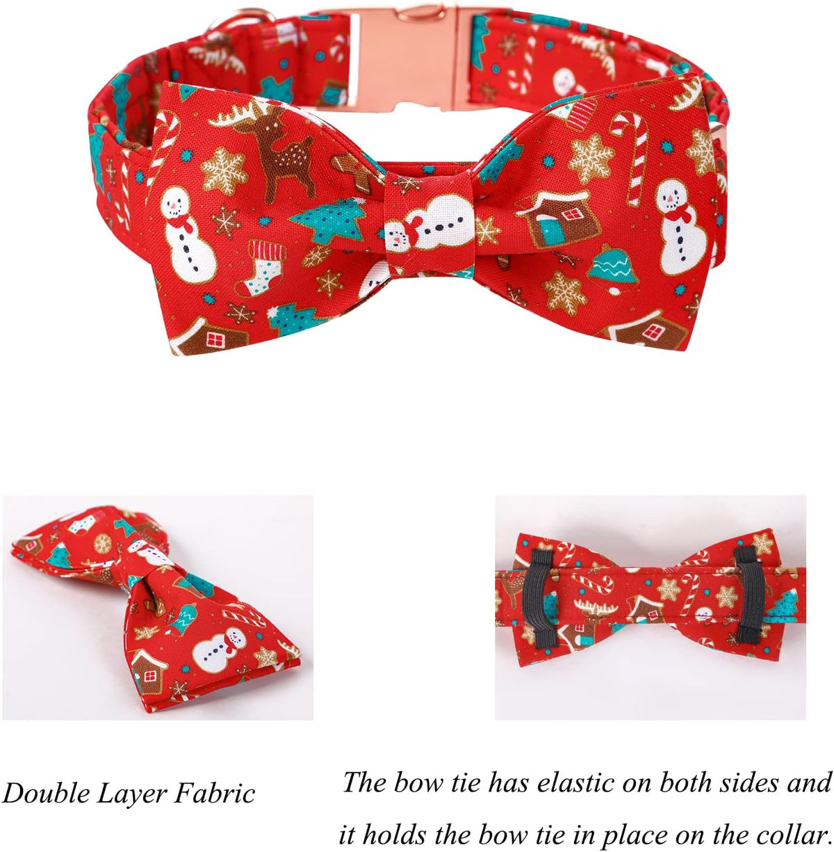 Lionet Paws Christmas Dog Collar with Bowtie, Dog Bowtie Collar with Metal Buckle for Dogs and Cats, Adjustable Comfortable Dog Collar Girl Boy Gift, XS, Neck 8-12 in