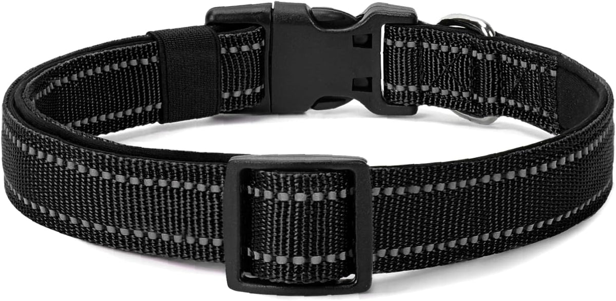 Reflective Dog Collar Padded with Soft Neoprene Breathable Quick Release Basic Dog Collars for Medium Large Dogs Black Boy Girl