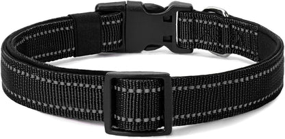Reflective Dog Collar Padded with Soft Neoprene Breathable Quick Release Basic Dog Collars for Medium Large Dogs Black Boy Girl