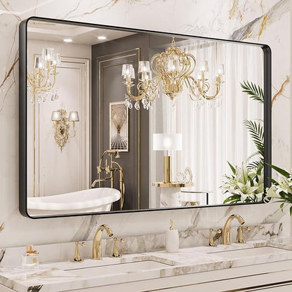 LOAAO 50X30 Inch Black Metal Framed Bathroom Mirror