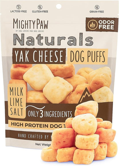 Mighty Paw Yak Cheese Puffs for Dogs - All-Natural Pet Treats for All Sized Breeds - Odorless Limited-Ingredient Chews for Puppies & Power-Chewers - Rich in Protein and Calcium - Easy to Chew (12 oz.)