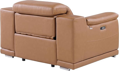 Blackjack Furniture Venice Top Grain Italian Leather Power Recliner Chair with Adjustable Headrest Modern Luxury Seating for Living Room Lounge, Cognac