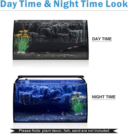 hygger Horizon 8 Gallon LED Glass Aquarium Kit for Starters with 7W Power Filter Pump, 18W Colored led Light, Wide View Curved Shape Fish Tank with Undetachable 3D Rockery Background Decor